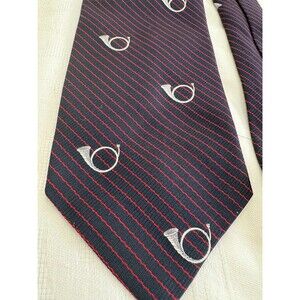Vintage Pride of England Tie French Horn Navy Red Stripe Necktie 56x3.5